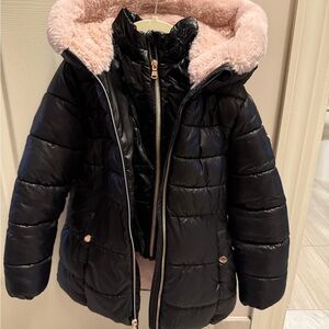 Kids Black Puffer Jacket with Pink Lining
